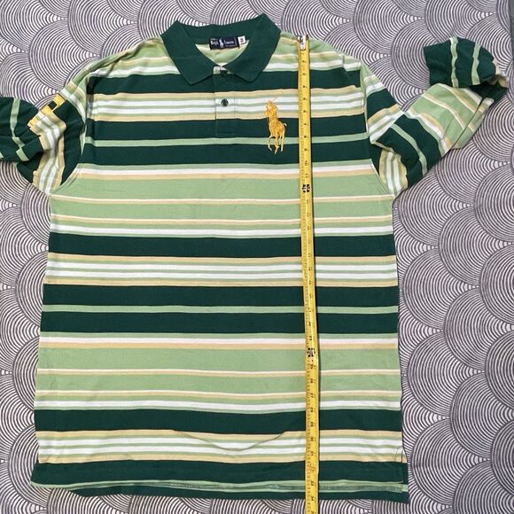 Vtg Polo Ralph Lauren Big Pony Striped Rugby Shirt Full Sleeves USA Made Men 5X - Picture 8 of 11